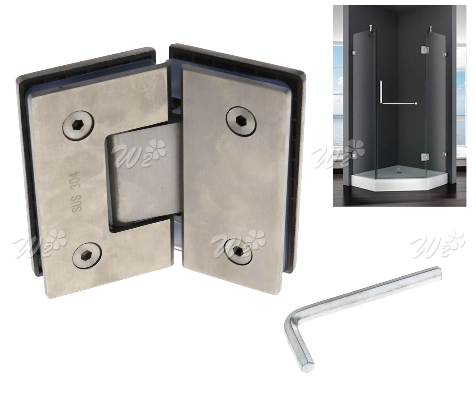 135° 304 Stainless Steel Frameless Glass Hinges For Inset Shower Door