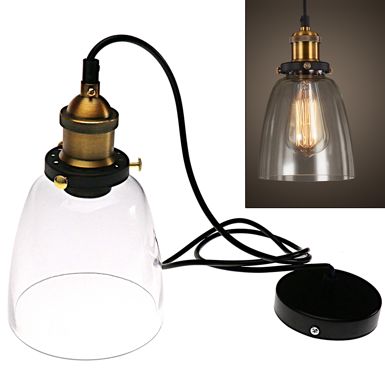 Vintage Industrial Ceiling Lamp Cafe Glass Pendant Light Shade 1 X Shade Holder Lamp 3 Thumbs Socket Collar