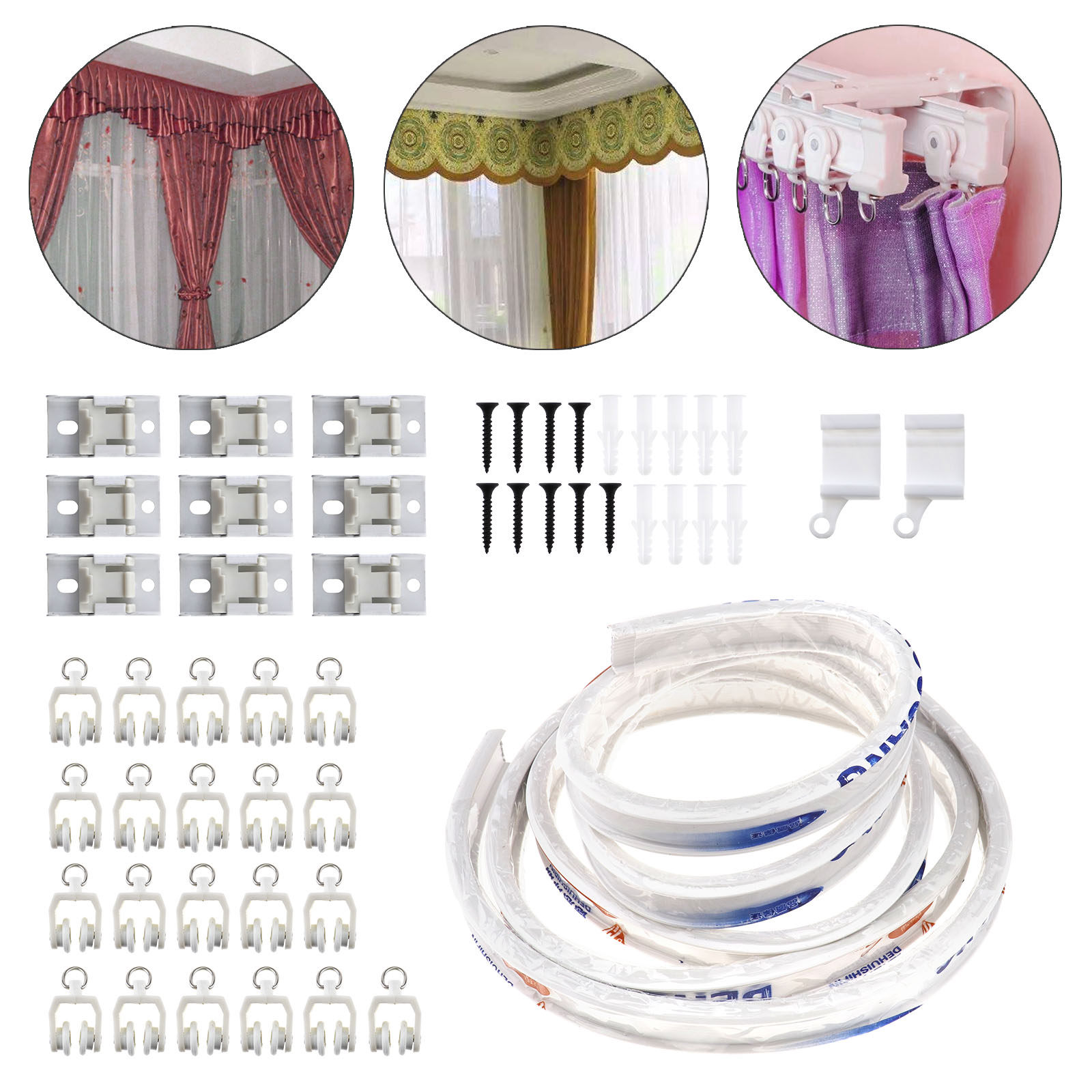 3 Meter Bendable Curtain Track Rail Fixings For Straight Bay