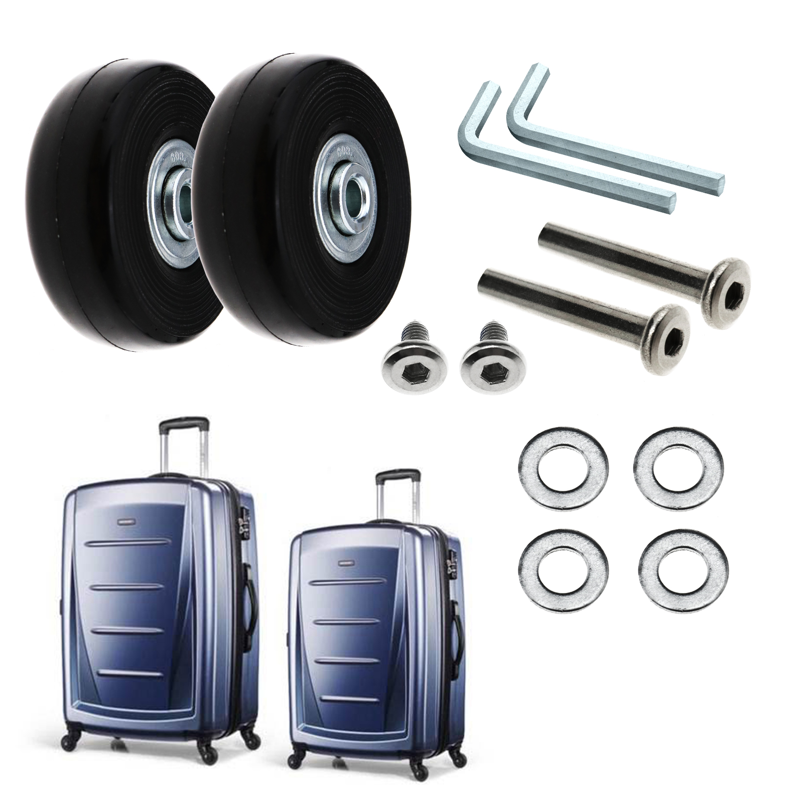 2x Luggage Wheels Repair Kit Axles Rubber Deluxe OD 50mm Replacement eBay