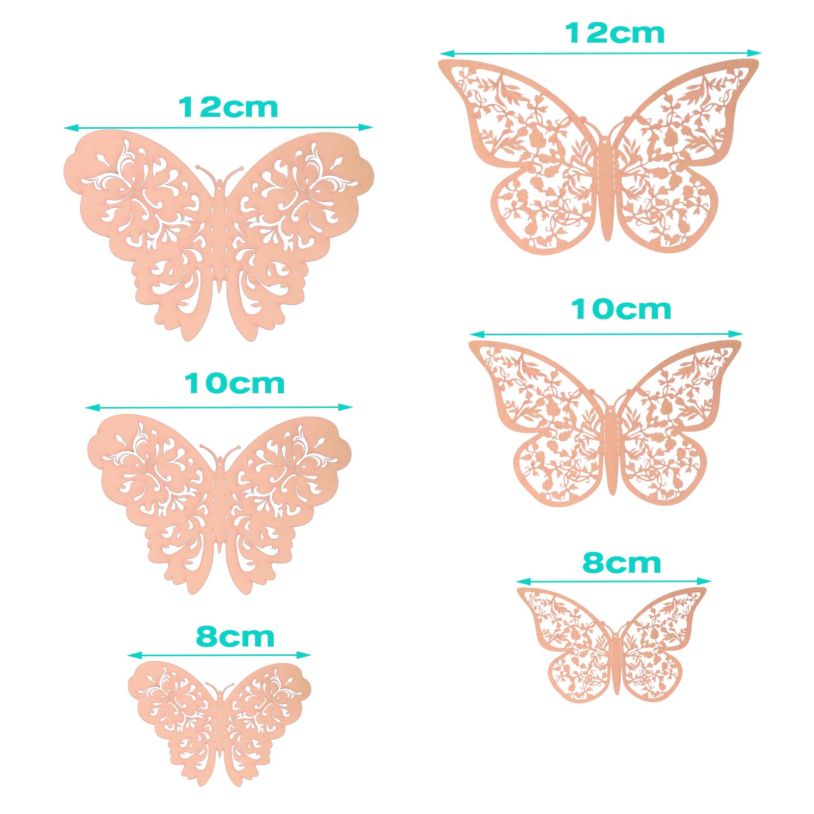 Gold/ Rose Gold Color Silver Tone 48Pcs 3D Butterfly ...