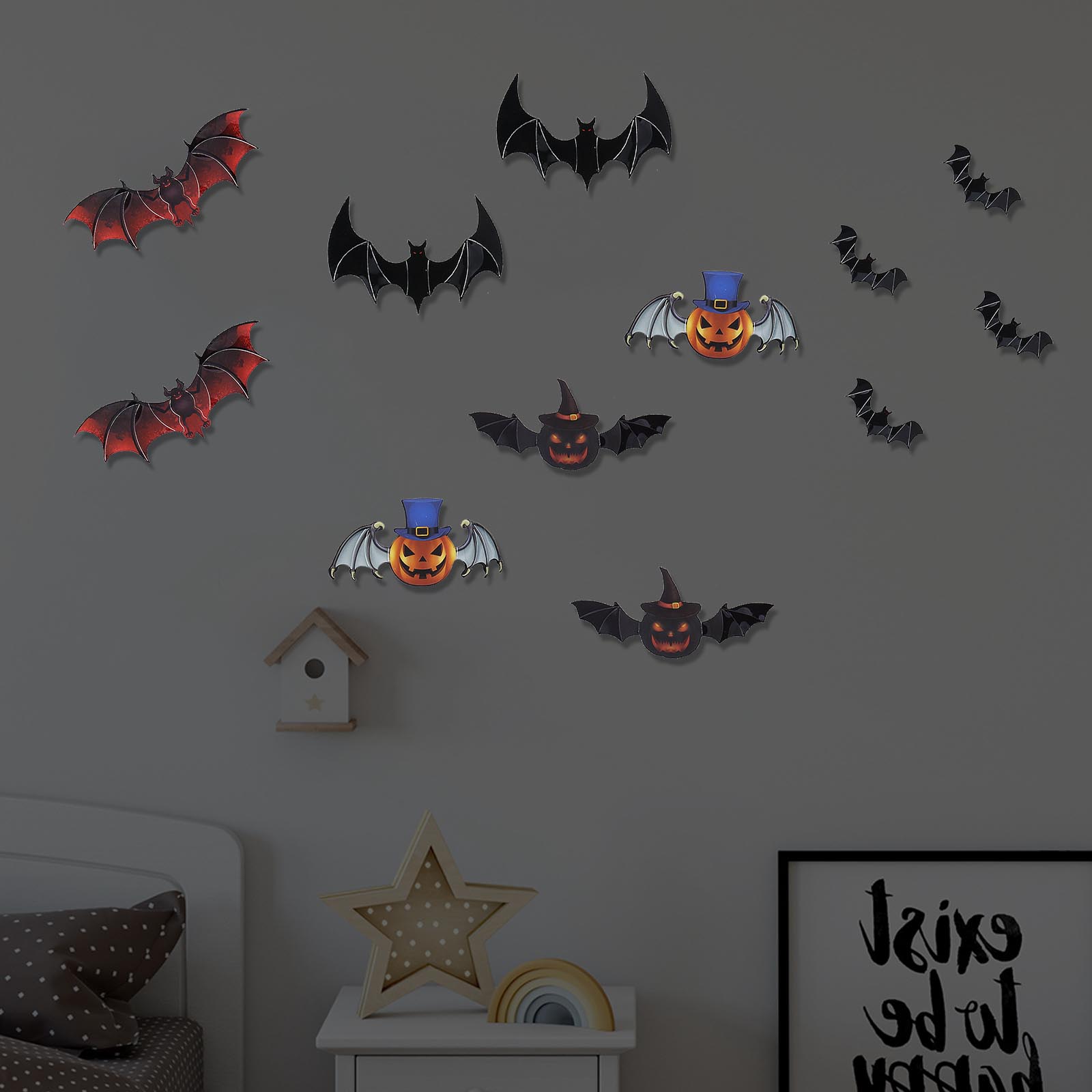 36pcs Bats Wall Stickers Decals Bat Set Halloween Mixed Pattern Home ...