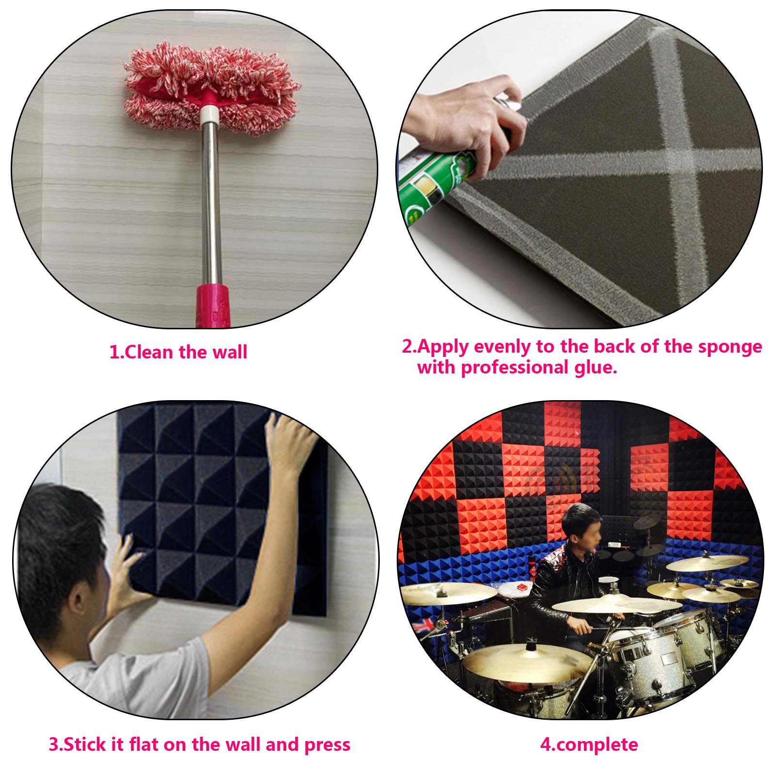 24pcs Acoustic Foam for Ceiling Wall Sound Insulation Panel Red-Black