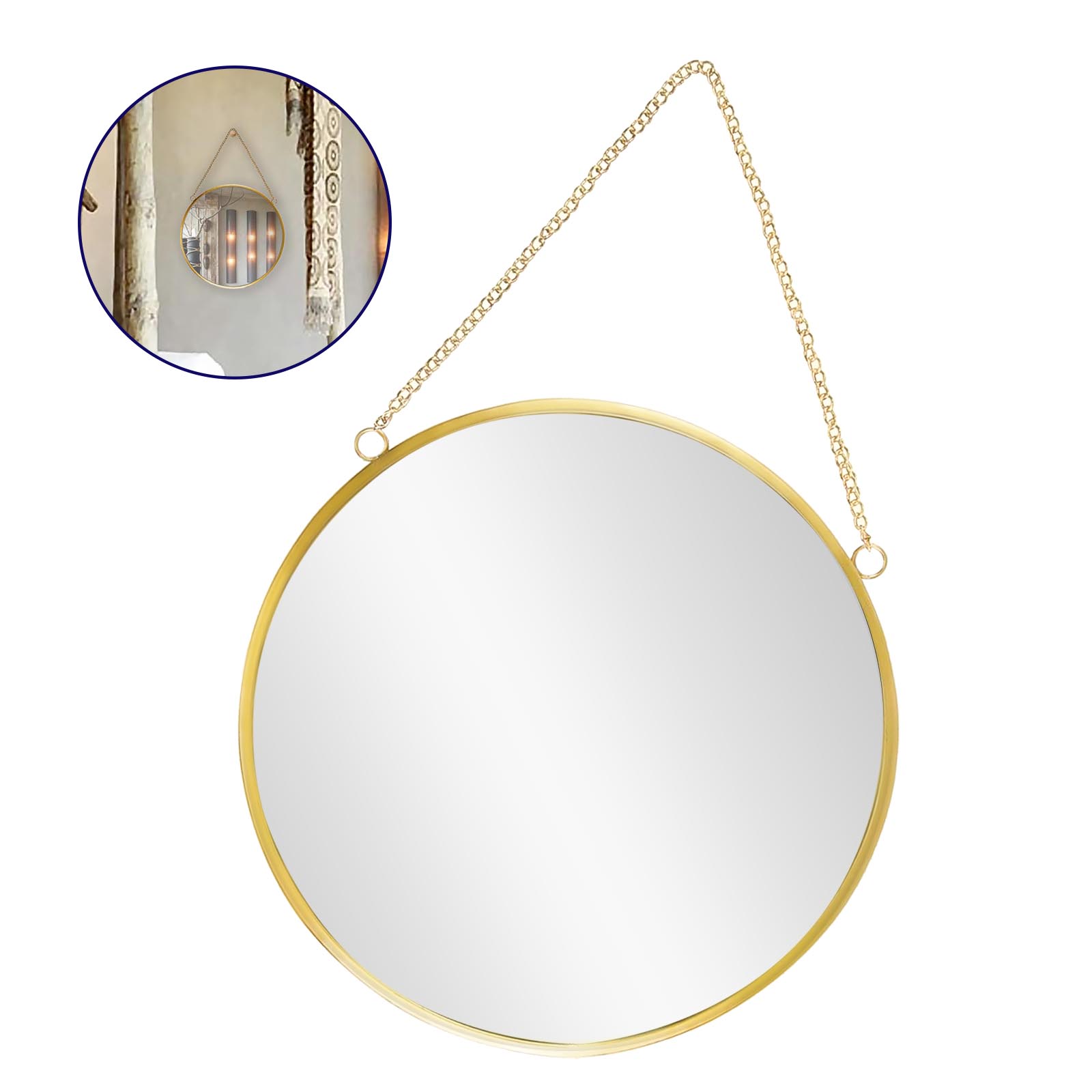 30cm Round Mirror with Frame Chain for Home Bathroom Bedroom Living Room eBay