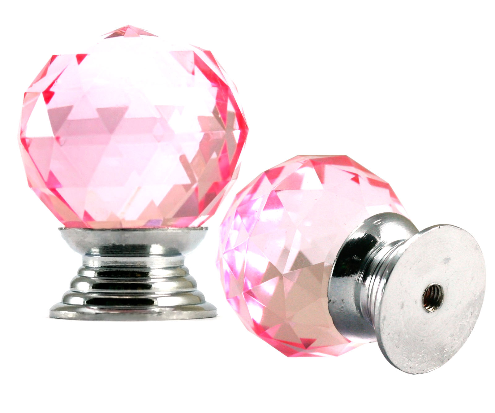 FI 6x Pink Crystal Glass Clear Door Knob Handles Drawer Cupboard