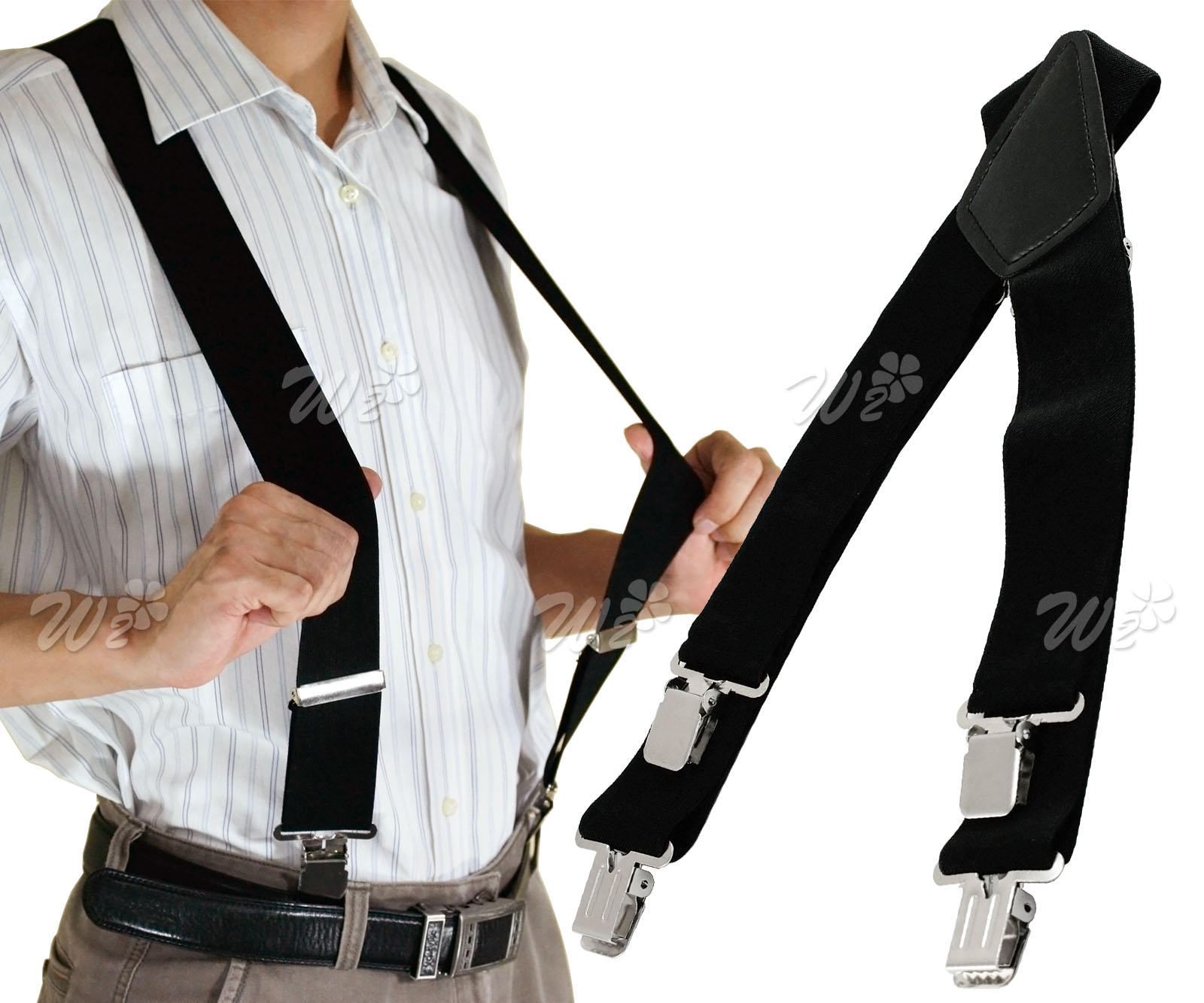 50mm Unisex Mens Braces Plain Black Wide & Heavy Duty Suspenders