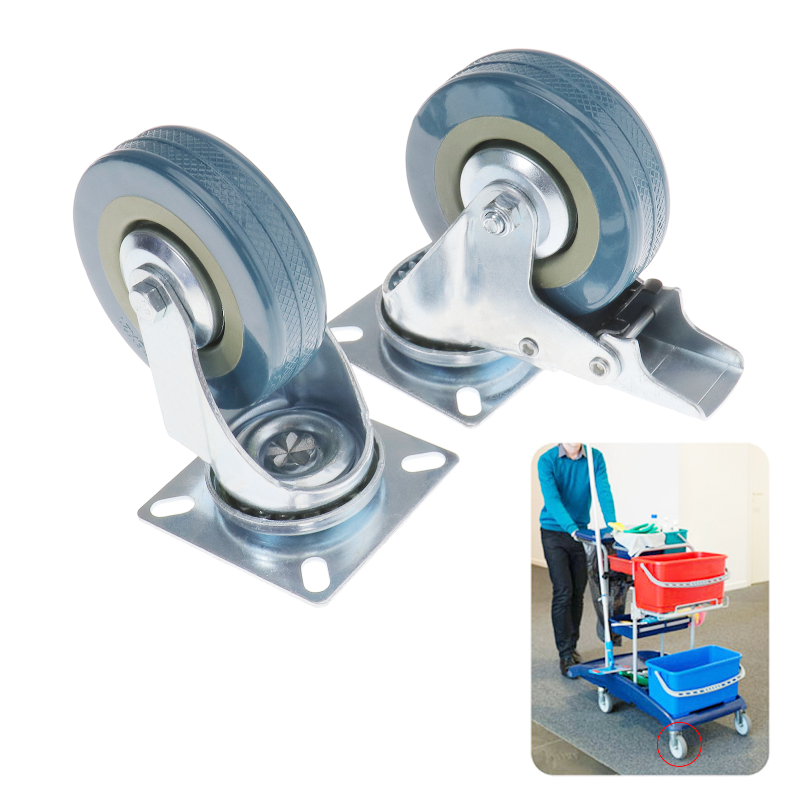 4x Furniture Caster 3" 75mm Swivel Top Plate Castor PU Wheels Trolley