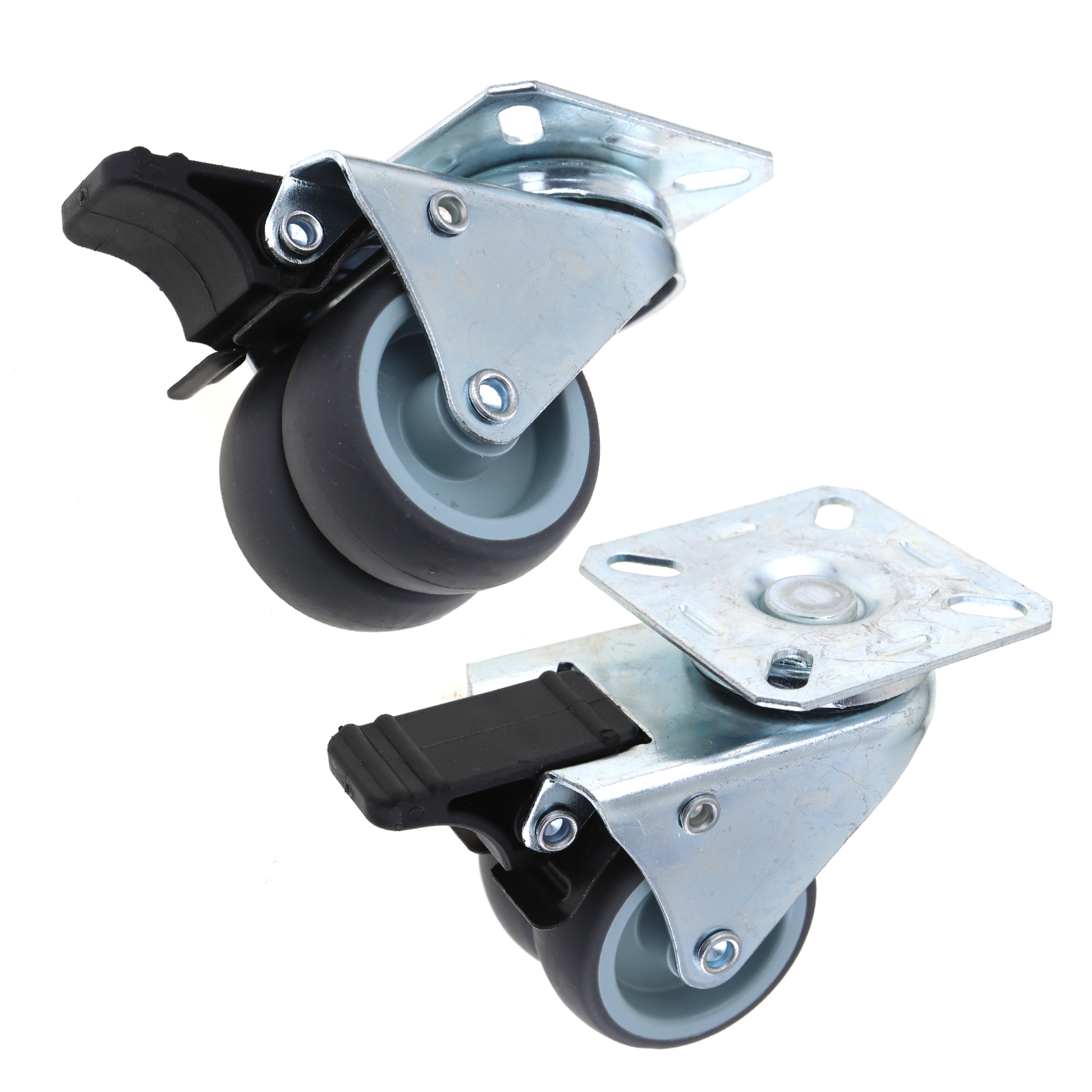 50mm TWIN BRAKE CASTORS HOLDS Double 2" Swivel Caster Wheel x2 Heavy