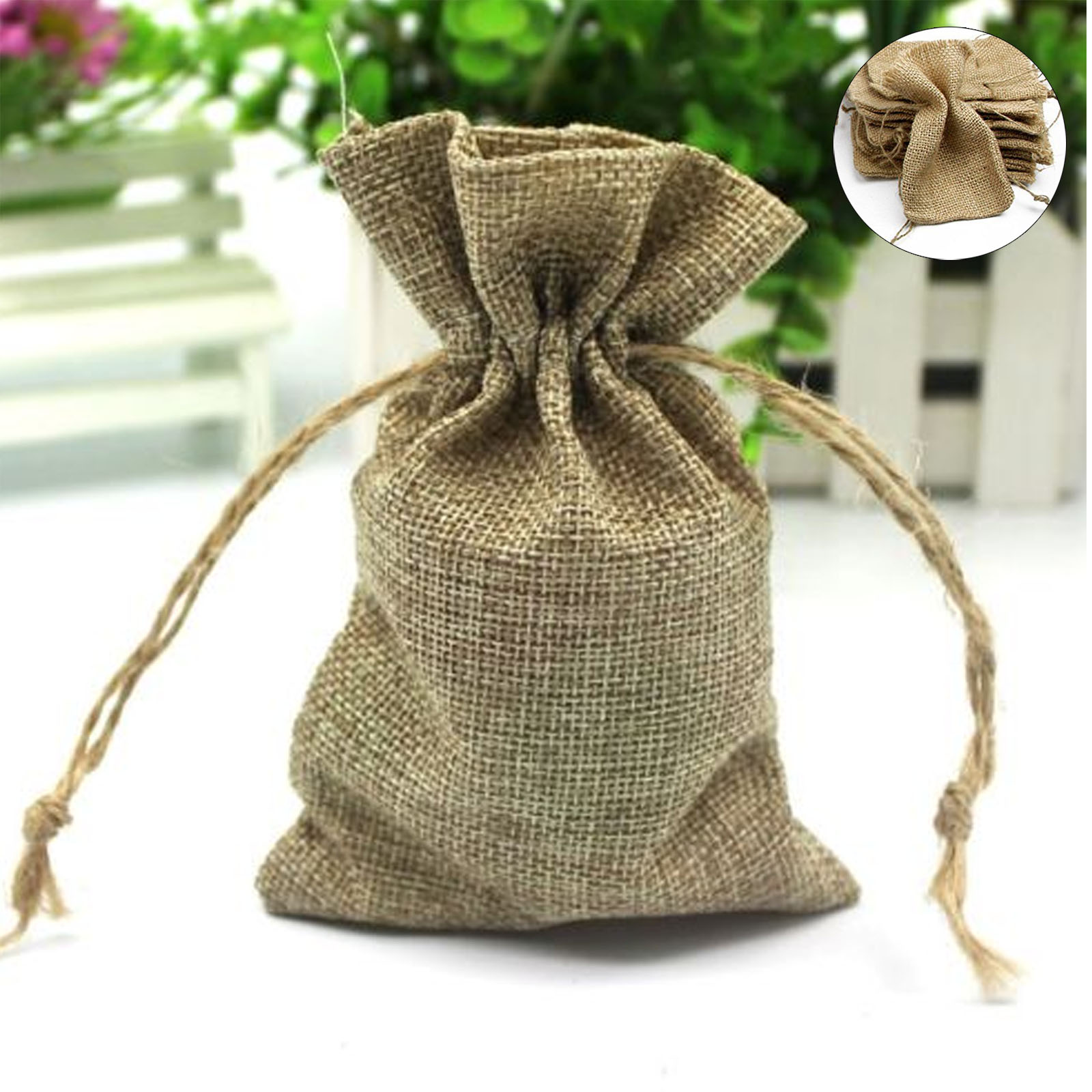 10PCS Mini Hessian Bags Drawstring Closure Burlap Favor Wedding Gift