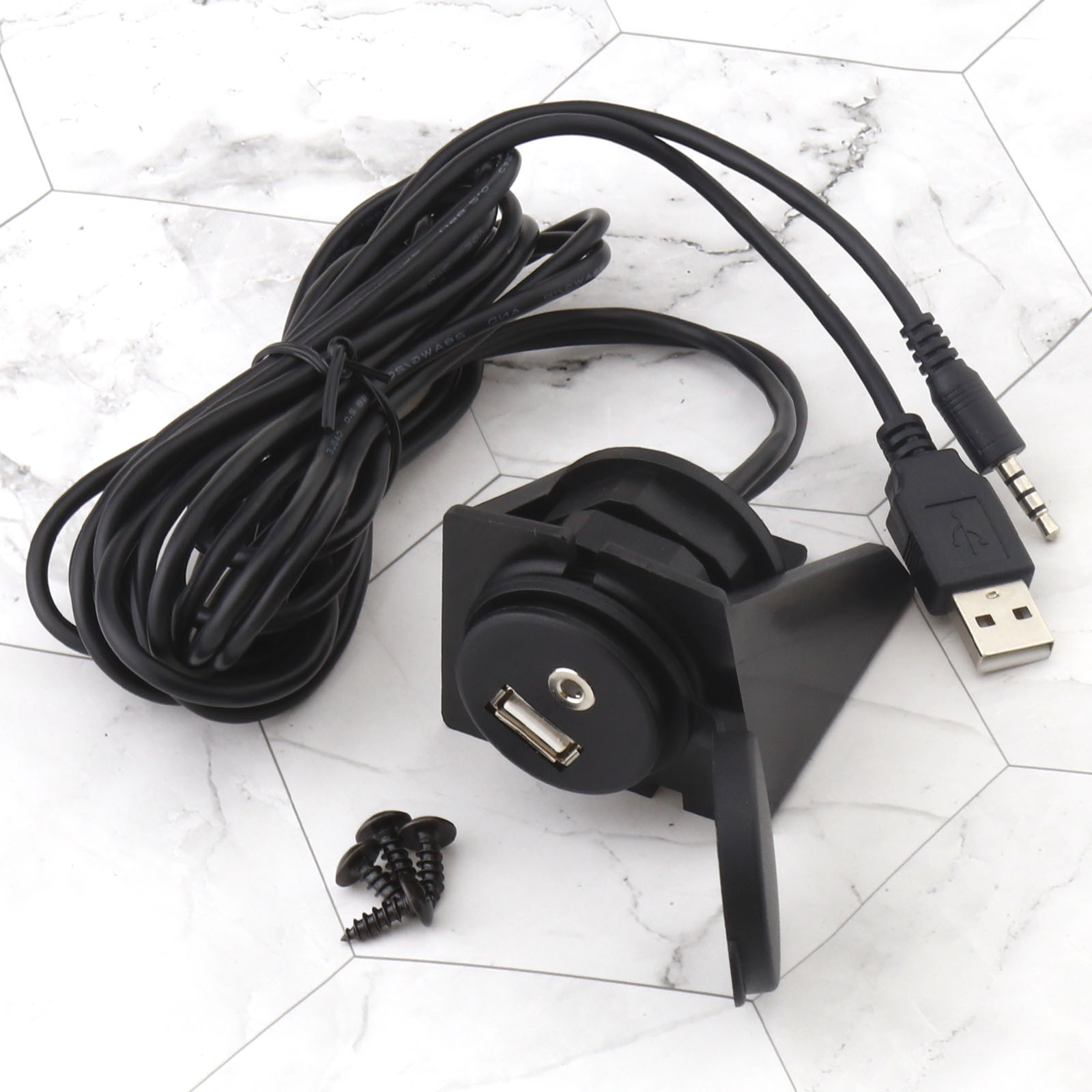 Car Dashboard Flush Mount USB 3.5mm AUX Extension Cable Lead Mounting