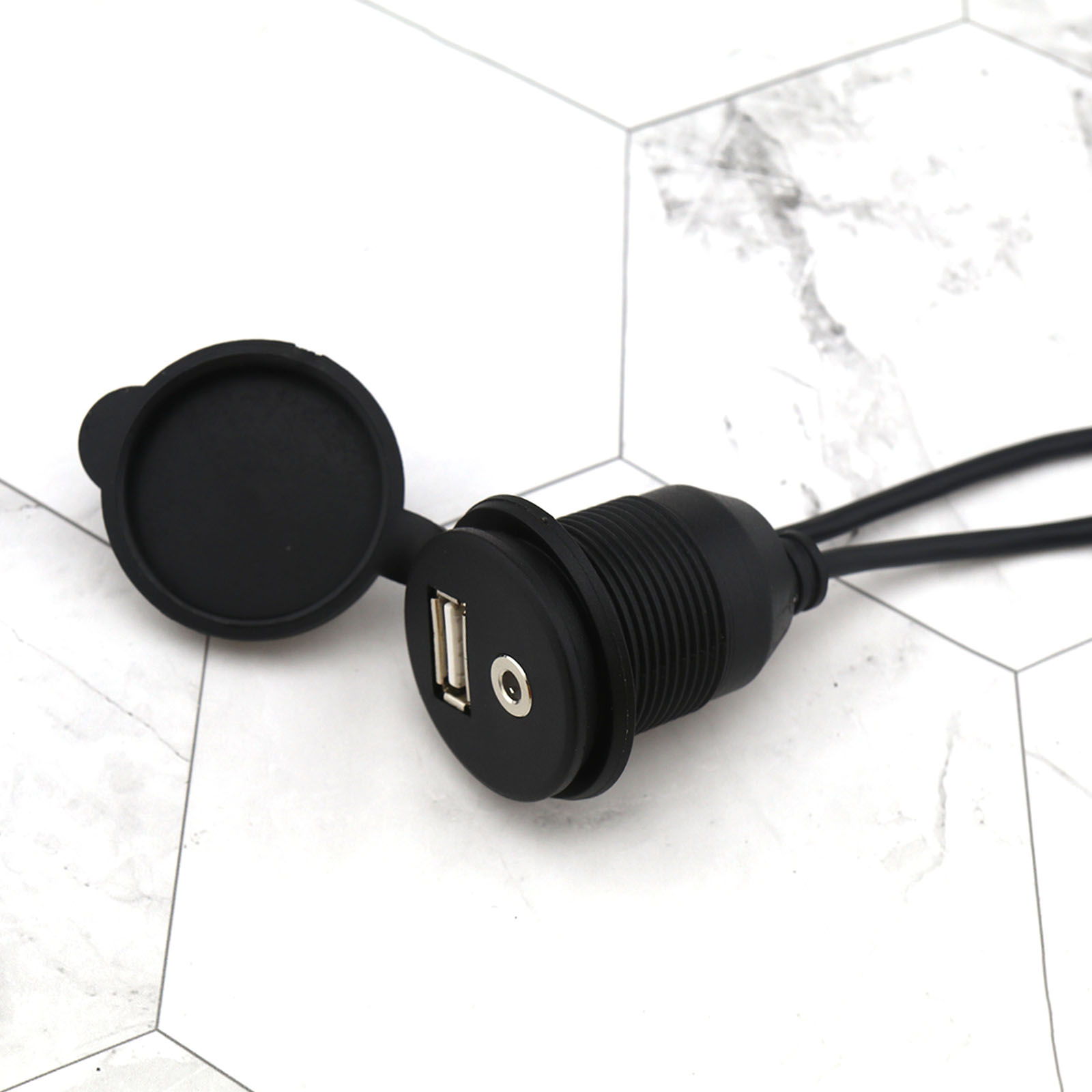 Car Dashboard Flush Mount USB 3.5mm AUX Extension Cable Lead Mounting