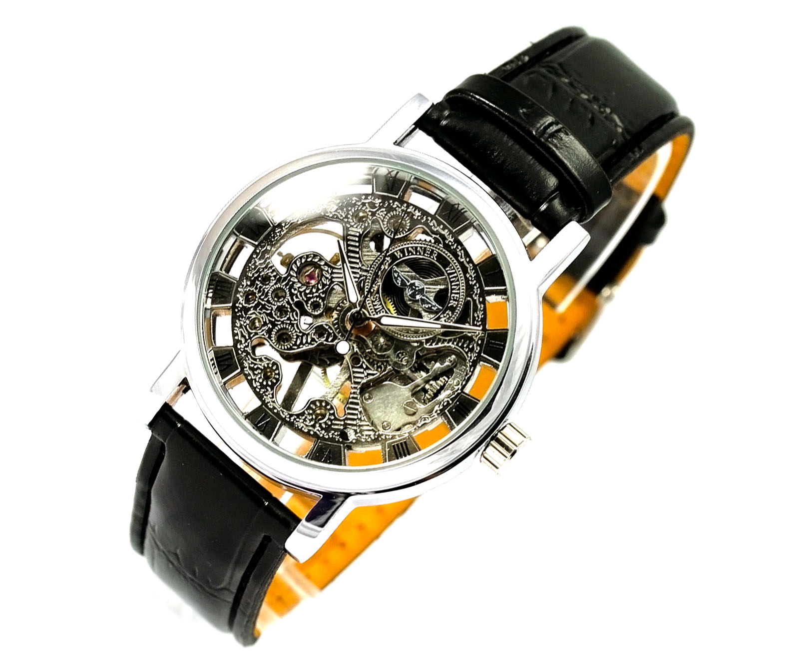 Automatic Mechanical Skeleton Mens Gentleman Sport Leather Wrist Watch