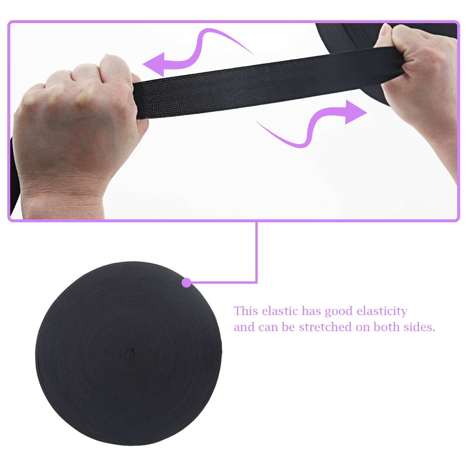 2,5 cm gestricktes Gummiband für Hosen Kleid Manschette Haarband Nähen Schwarz 