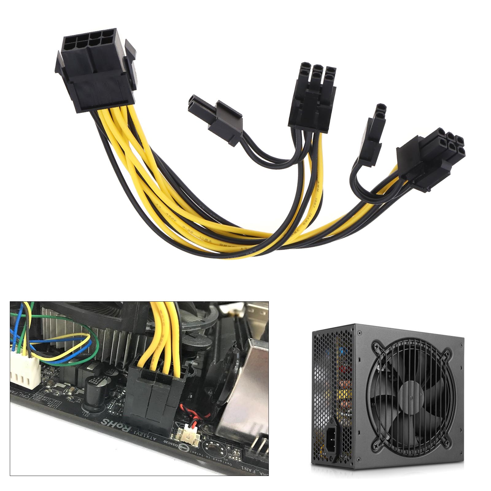 PCIe Graphics Power Cable 25cm Connector Dual 6 Pin Female To Single 8