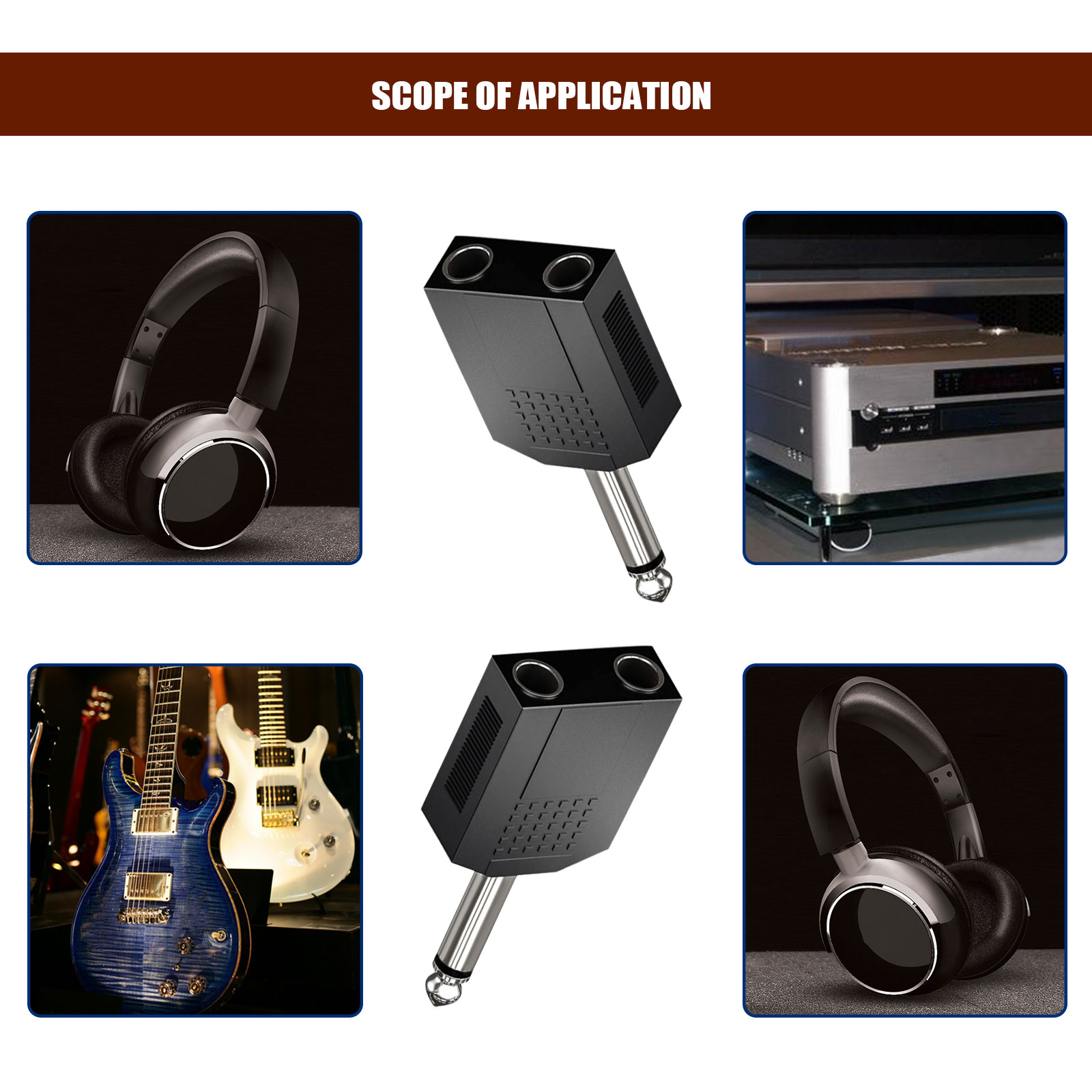 1x 6.3mm Jack Plug to 2x 6.3mm Jack Socket Audio Jack Audio Adapter