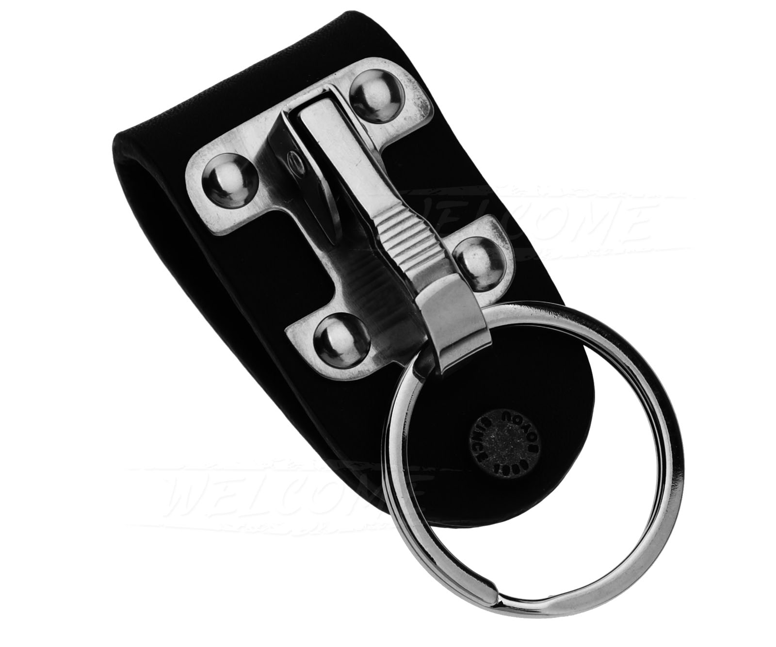 Mens Leather Stainless Steel Belt Loop Strap Large Split Ring Keyring