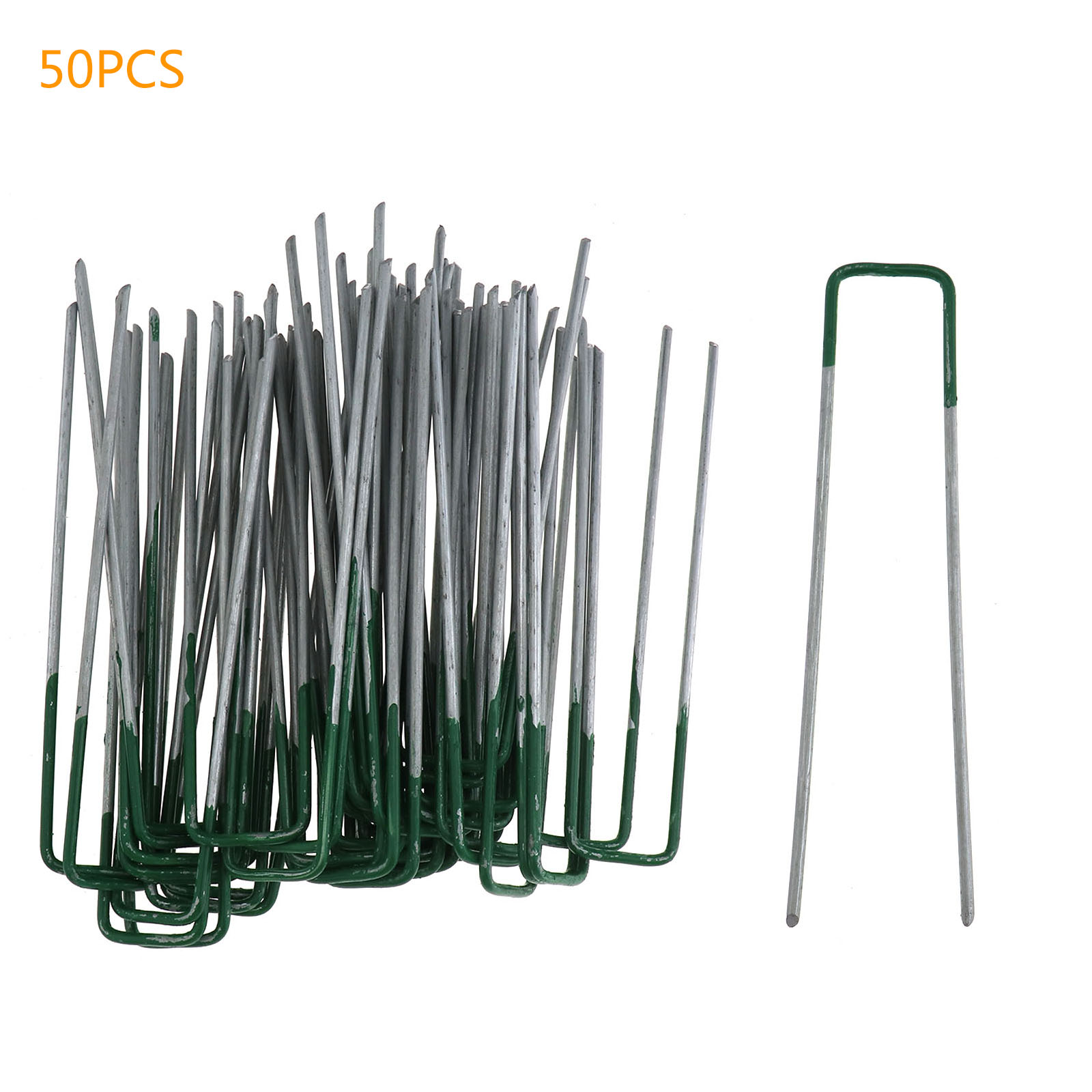50PCS U PINS GREEN ARTIFICIAL GRASS TURF METAL PEGS STAPLES WEED HOOKS