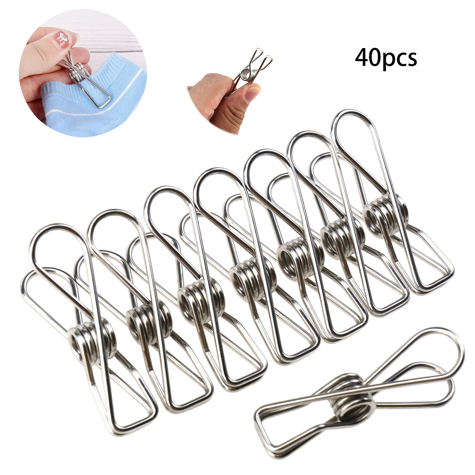 40PCS Clothes Clip Stainless Steel Wire Pegs Durable Windproof Laundry Pins eBay