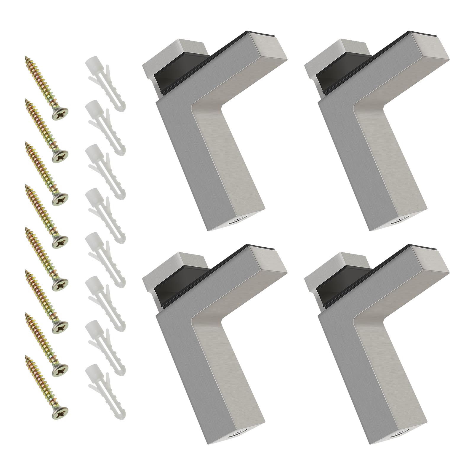 4x Glass Shelf Support L Bracket Clips Zinc Alloy Brushed with Mounting