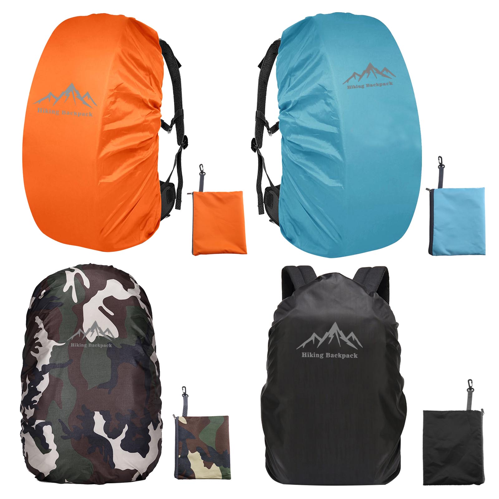 1x Regenschutz für Rucksack Schulranzen Wasserschutz 1x SchwarzTarnungBlauOrange Rucksack Regenschutz