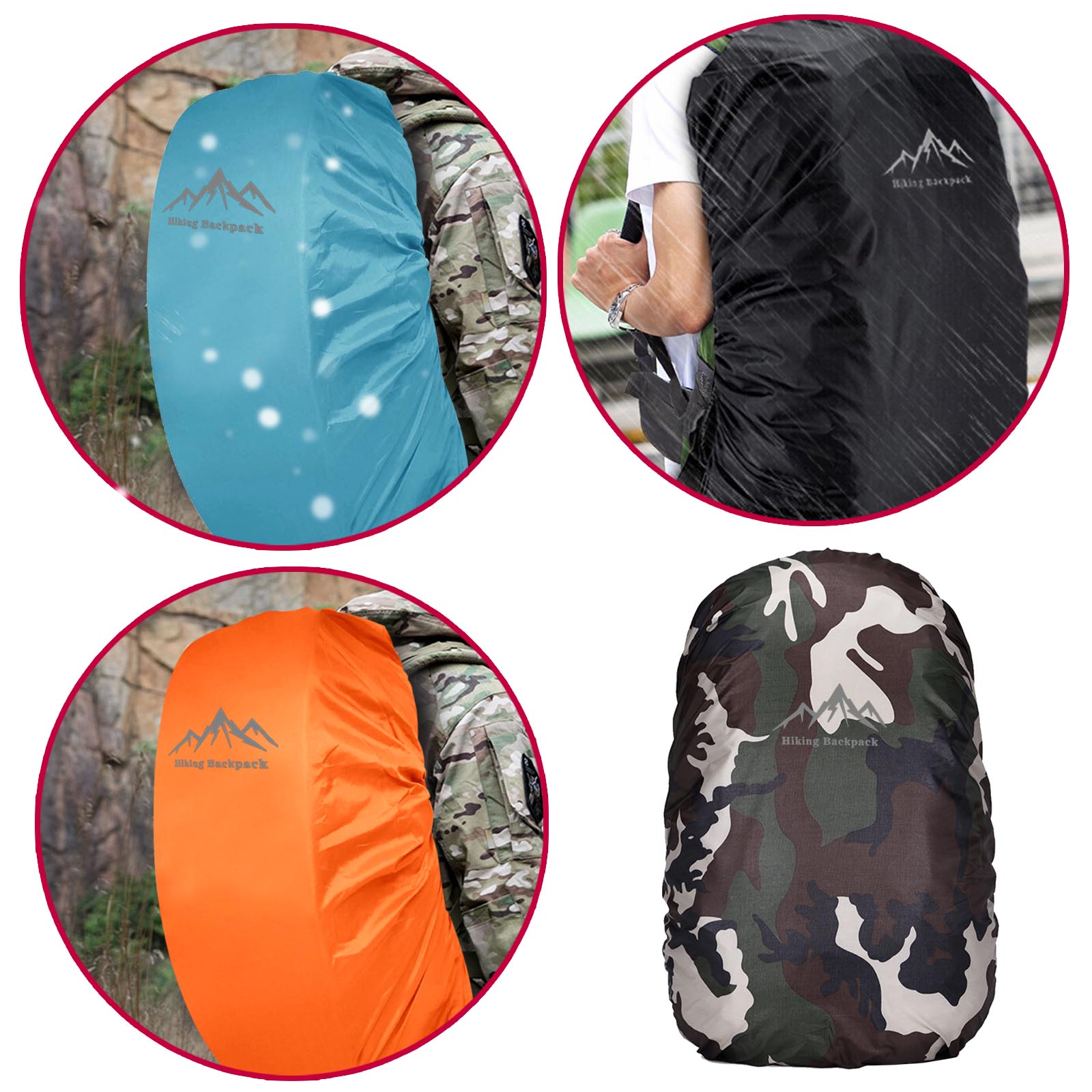 1x Regenschutz für Rucksack Schulranzen Wasserschutz 1x SchwarzTarnungBlauOrange Rucksack Regenschutz