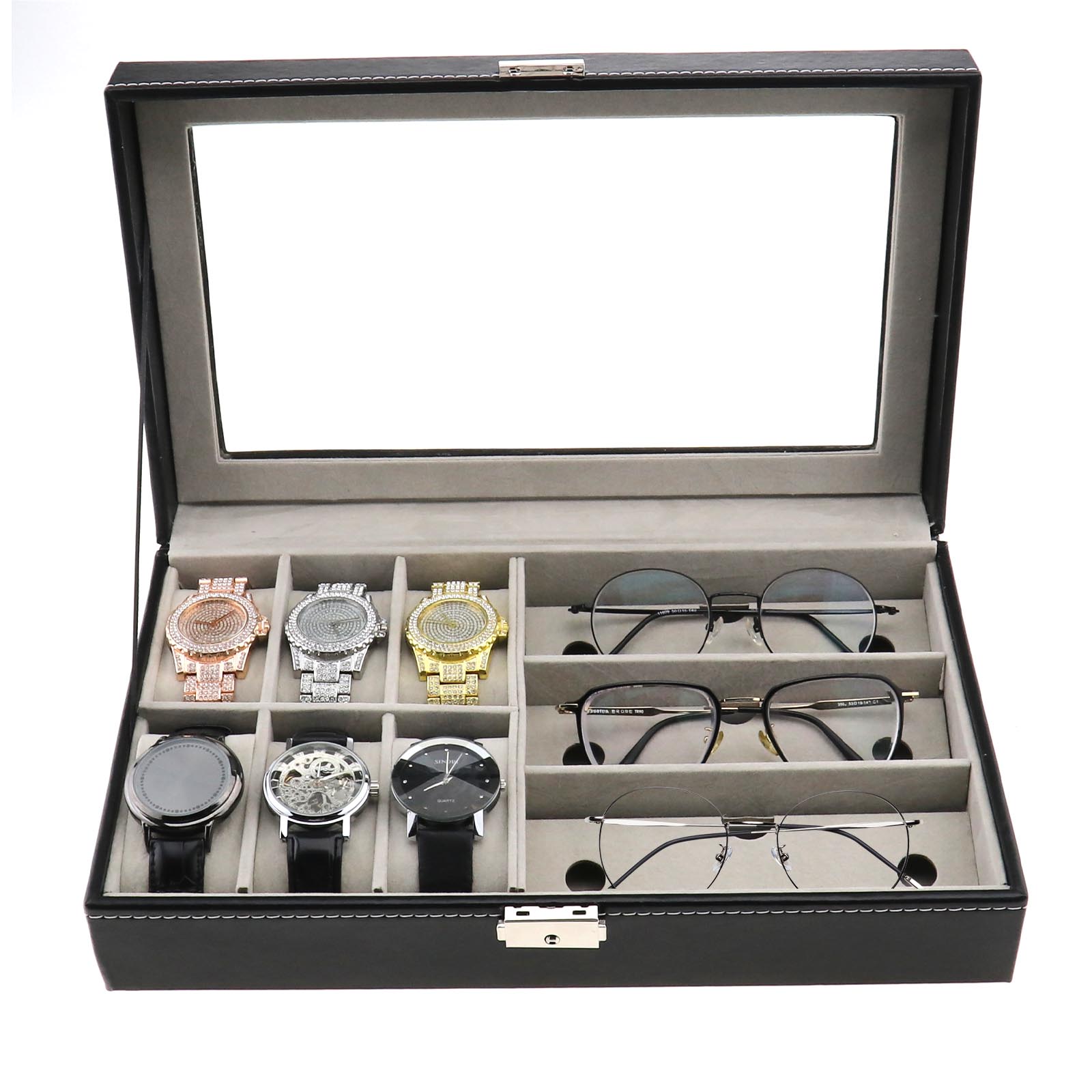 6Pcs Watch Case and 3Pcs Eyeglasses Storage Combo Jewelry Display